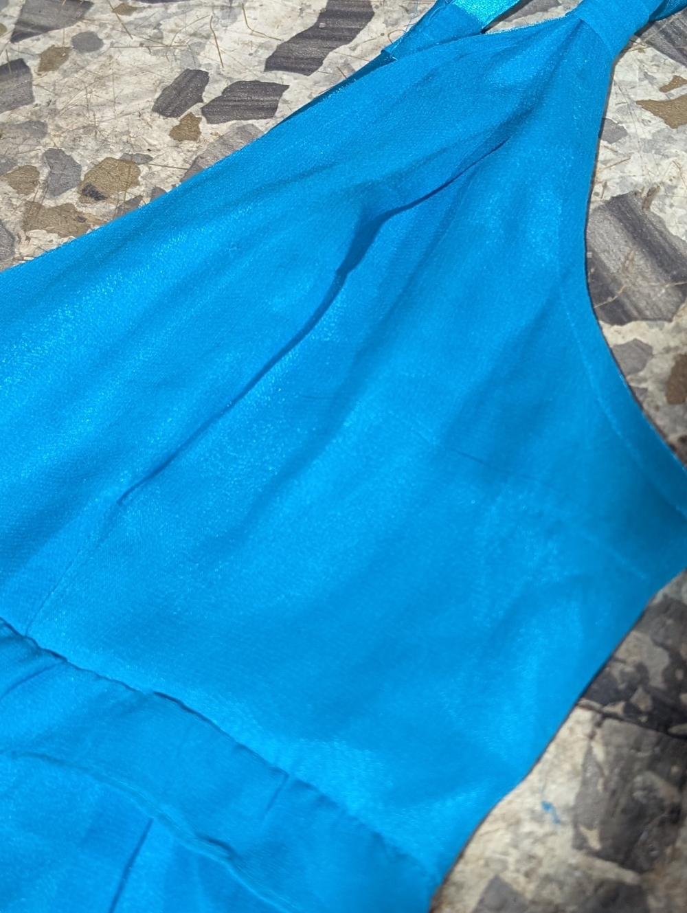 Vintage Y2K Turquoise Blue 100% Silk Bubble Hem Empire Babydoll Dress Size 12 - Picture 9 of 11
